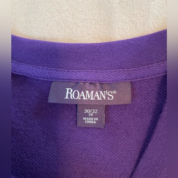 Roaman’s Women’s Size 3X 30/32 Pretty Purple Sweatshirt Decorative Sleeves - Picture 5 of 10